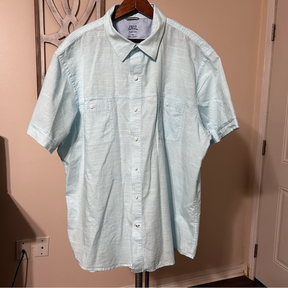Izod Other - Izod Saltwater XXL Men’s Button‎ Down Shirt Short Sleeve Teal White Relaxed
